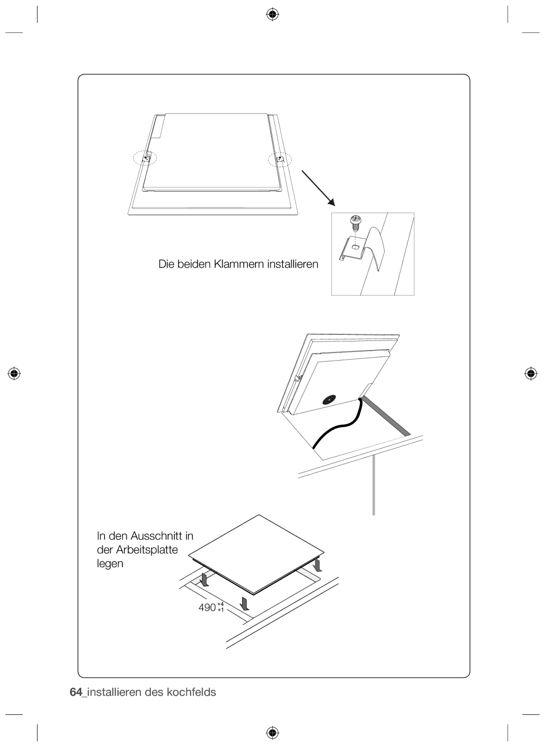 Samsung NZ63F3NM1AB/UR manual 64installieren des kochfelds 