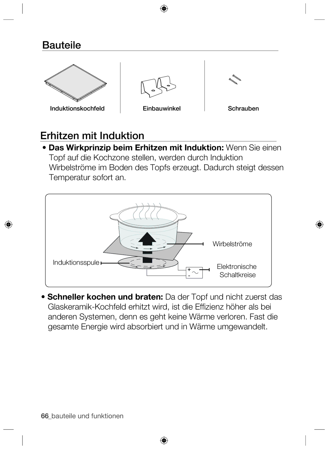 Samsung NZ63F3NM1AB/UR manual Bauteile, Erhitzen mit Induktion 