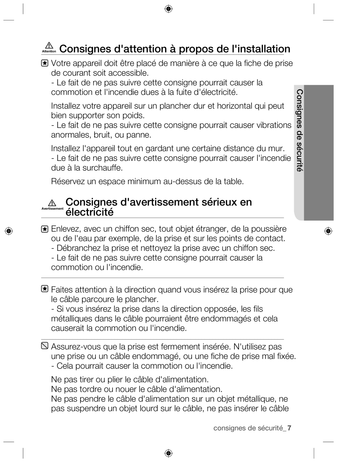 Samsung NZ63F3NM1AB/UR manual Consignes davertissement sérieux en 