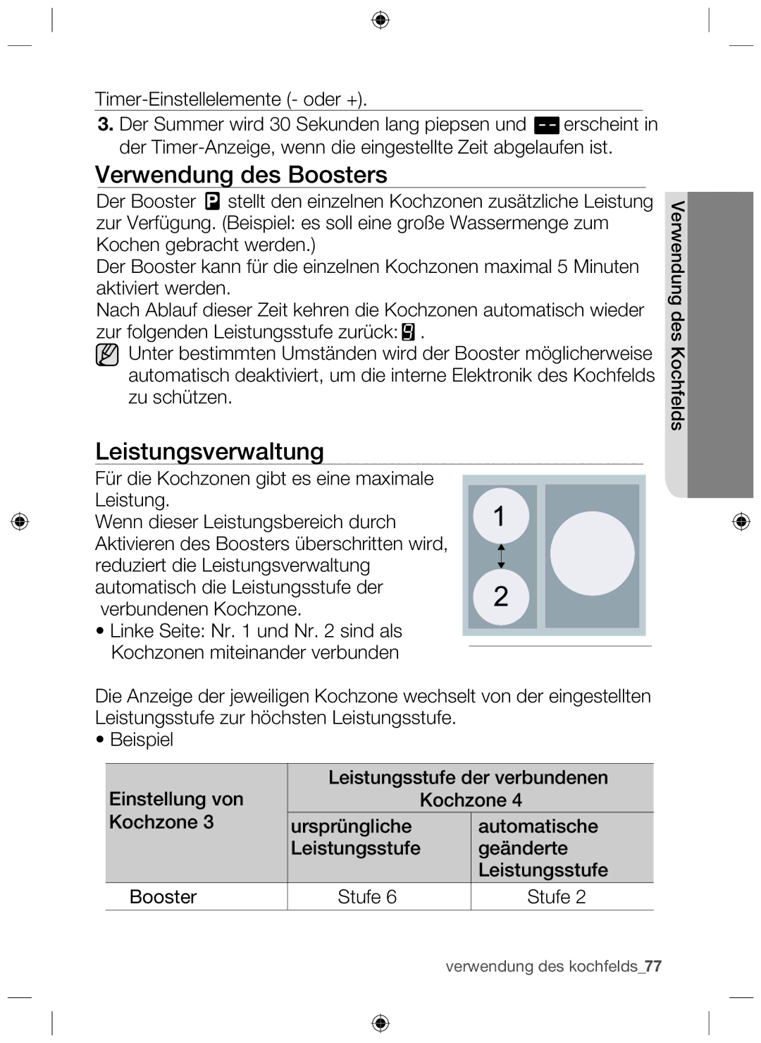 Samsung NZ63F3NM1AB/UR manual Verwendung des Boosters, Leistungsverwaltung 