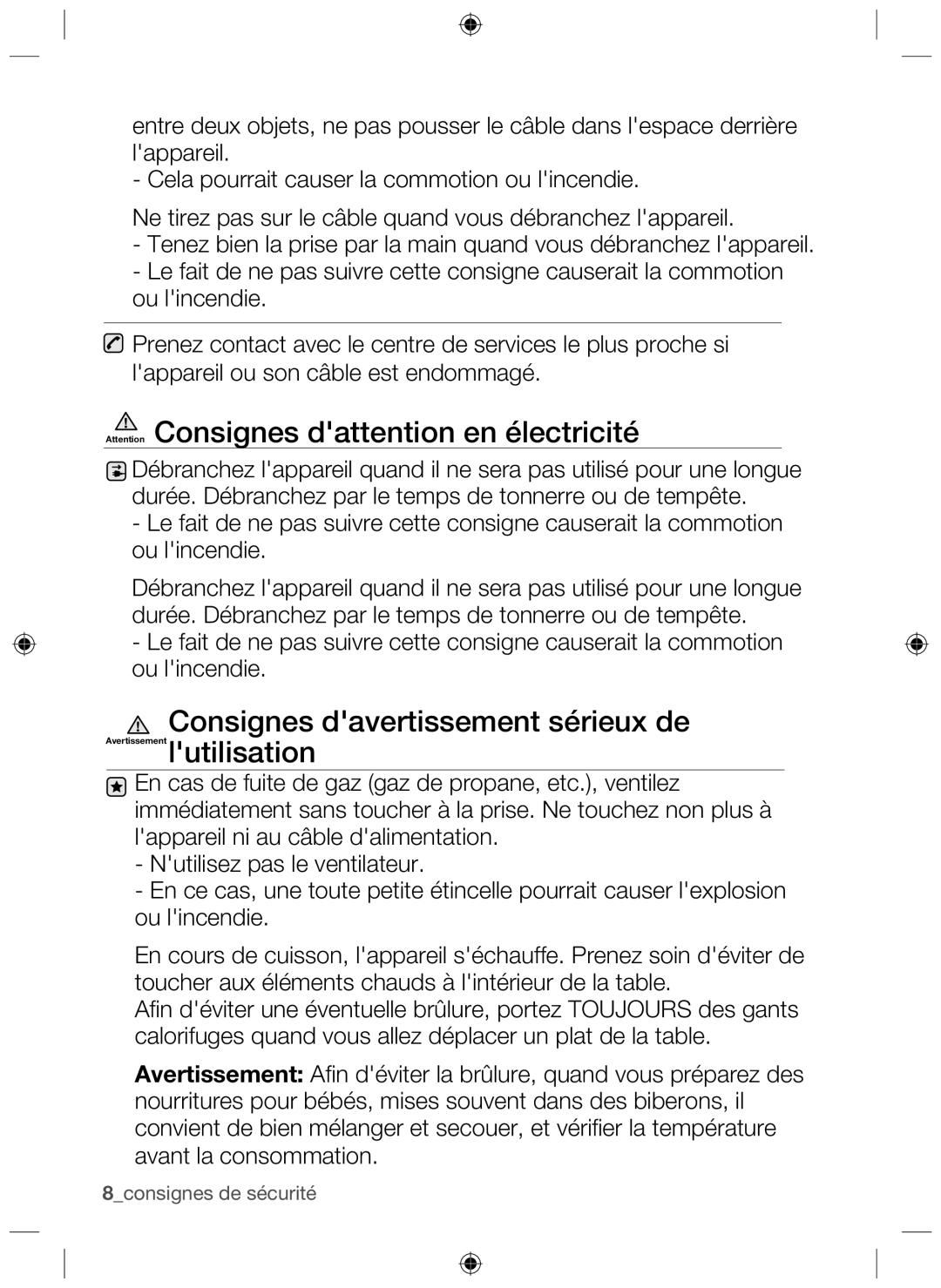 Samsung NZ63F3NM1AB/UR manual Consignes davertissement sérieux de 