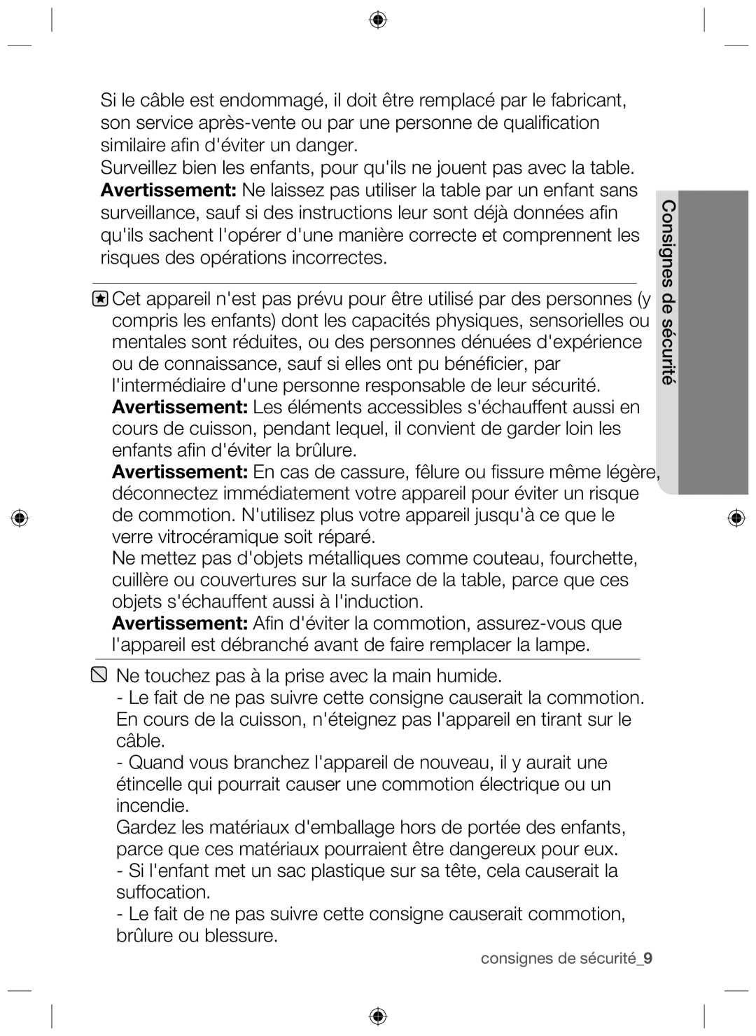 Samsung NZ63F3NM1AB/UR manual Consignes de sécurité9 