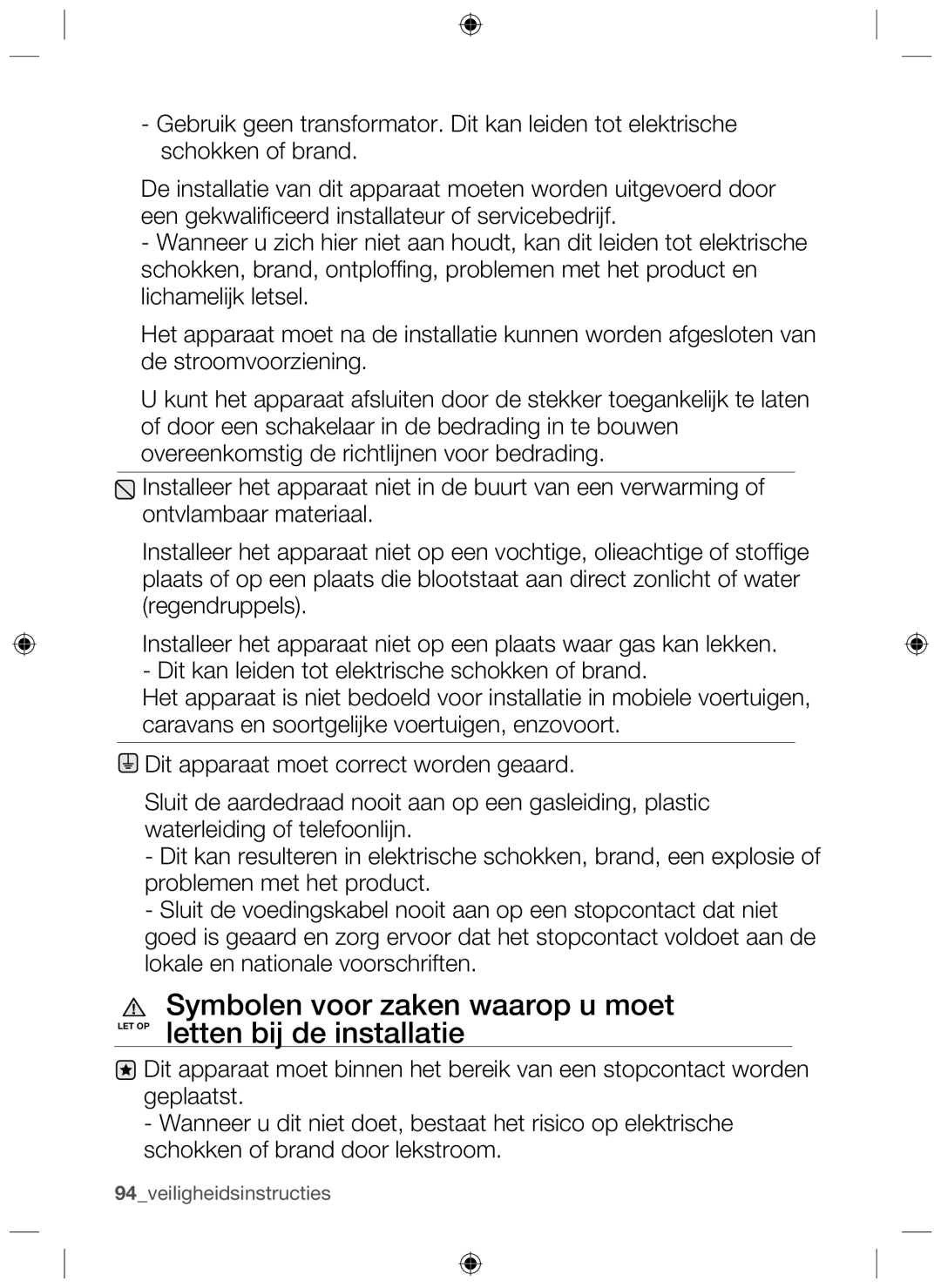 Samsung NZ63F3NM1AB/UR manual 94veiligheidsinstructies 