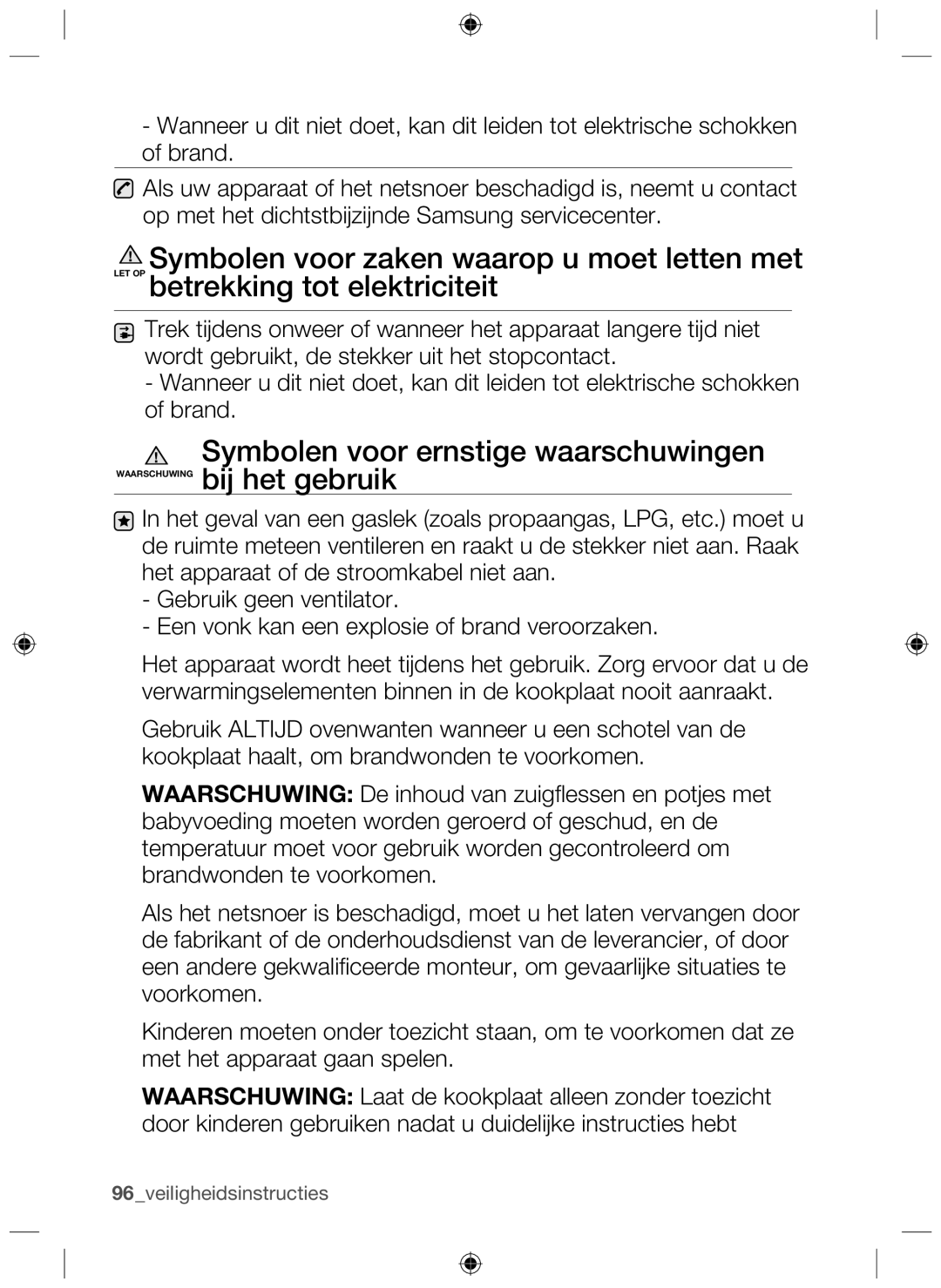 Samsung NZ63F3NM1AB/UR manual 96veiligheidsinstructies 