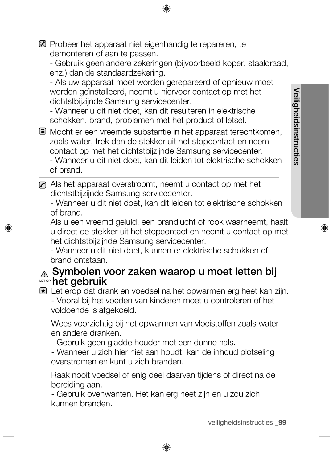 Samsung NZ63F3NM1AB/UR manual Veiligheidsinstructies 