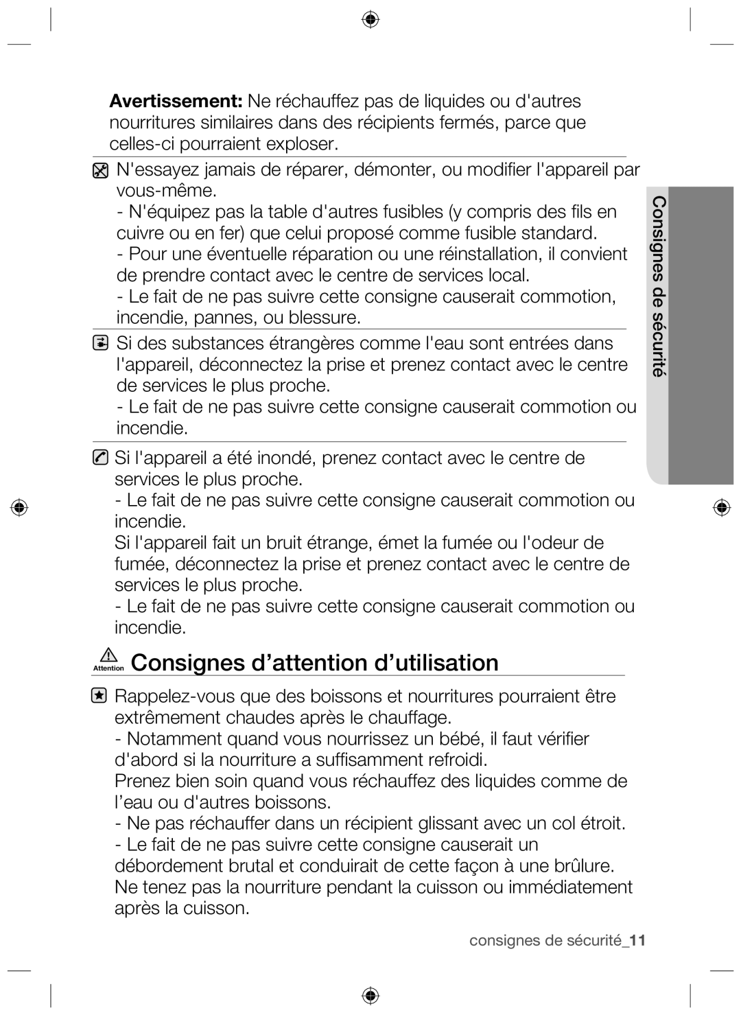 Samsung NZ63H37070K/EF manual Consignes de sécurité11 