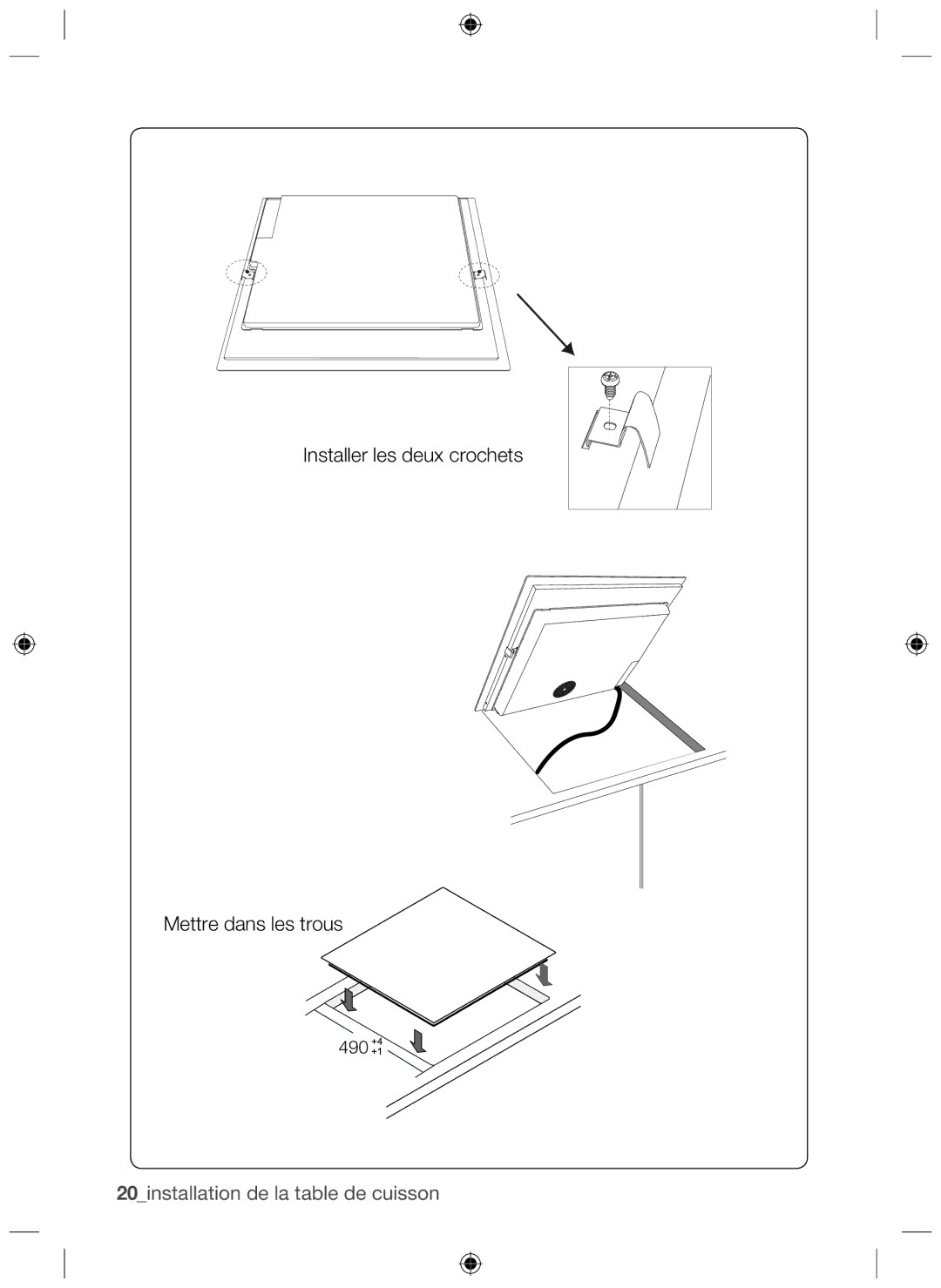 Samsung NZ63H37070K/EF manual 20installation de la table de cuisson 