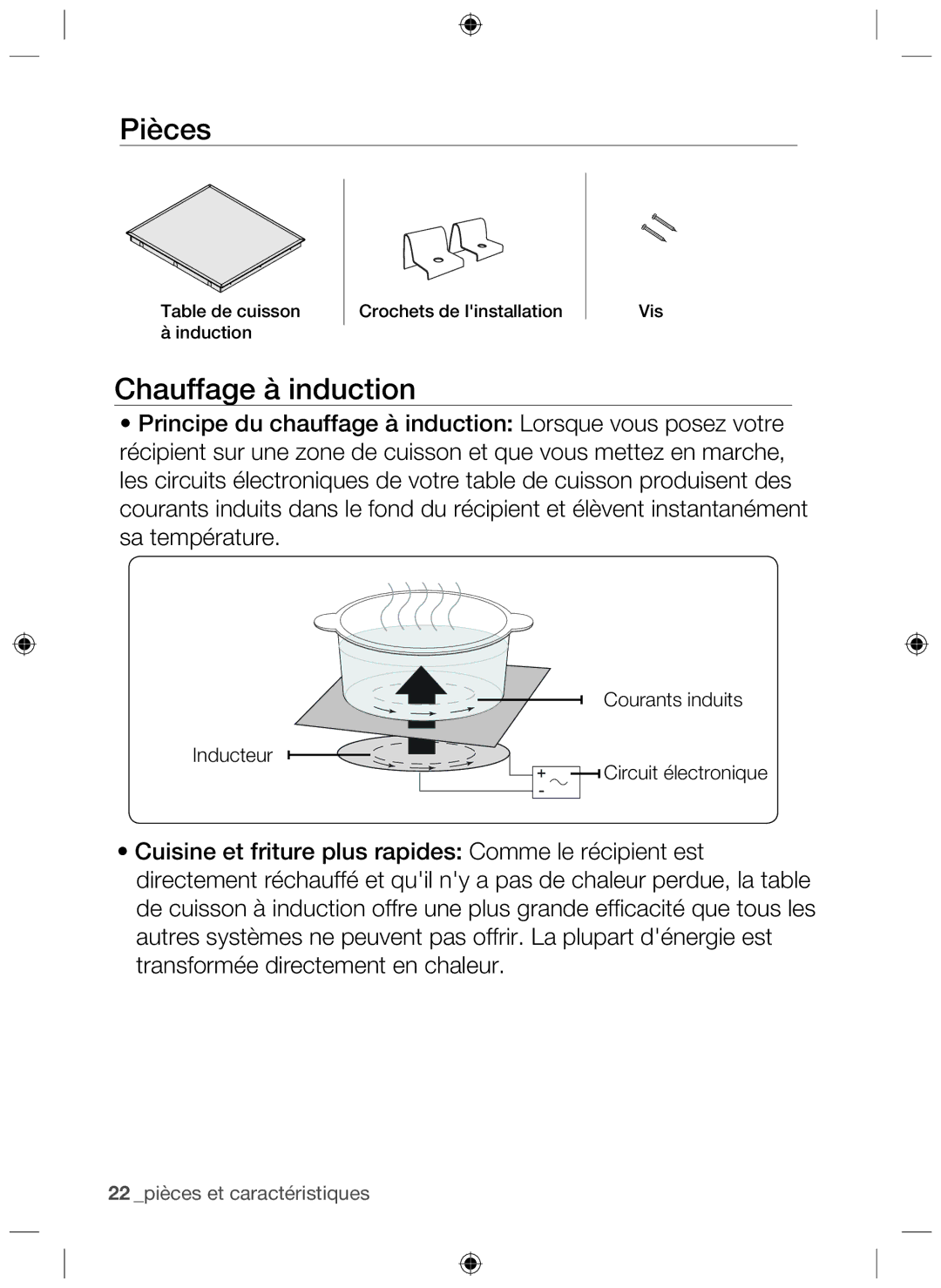 Samsung NZ63H37070K/EF manual Pièces, Chauffage à induction 