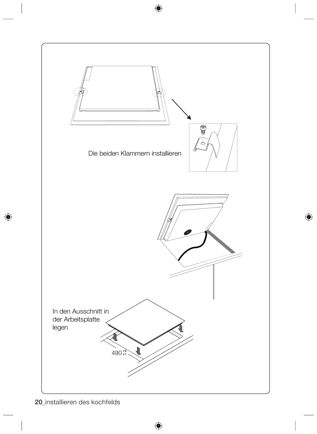 Samsung NZ63H37070K/EF manual 20installieren des kochfelds 