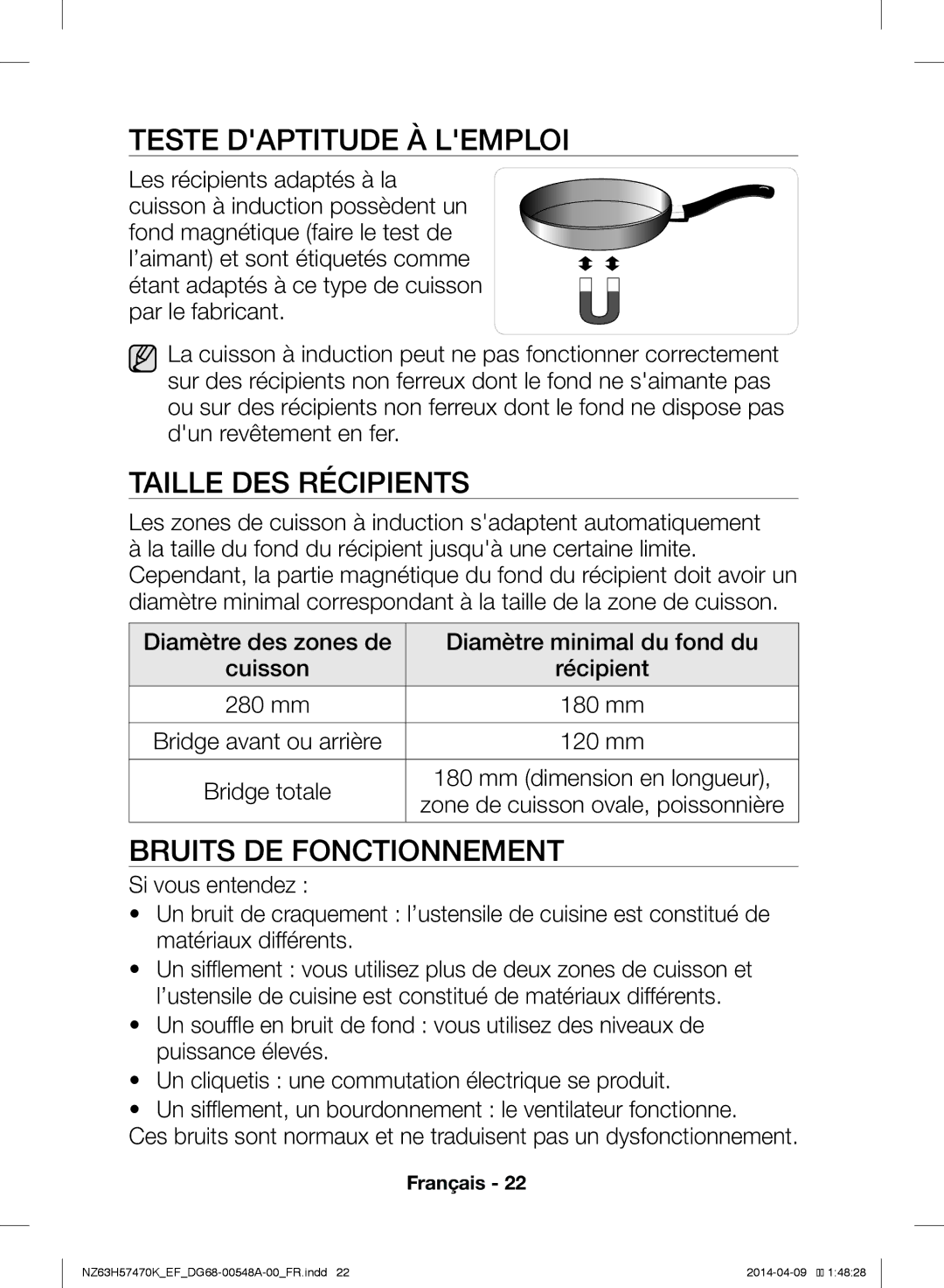 Samsung NZ63H57473K/EF, NZ63H57470K/EF Teste Daptitude À Lemploi, Taille DES Récipients, Bruits DE Fonctionnement, 120 mm 