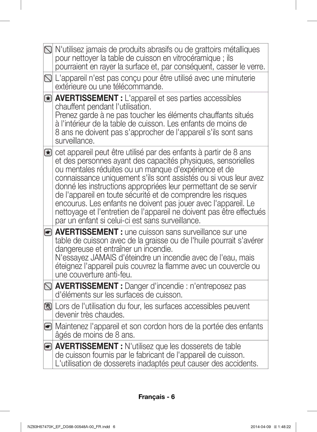 Samsung NZ63H57473K/EF, NZ63H57470K/EF manual Français 