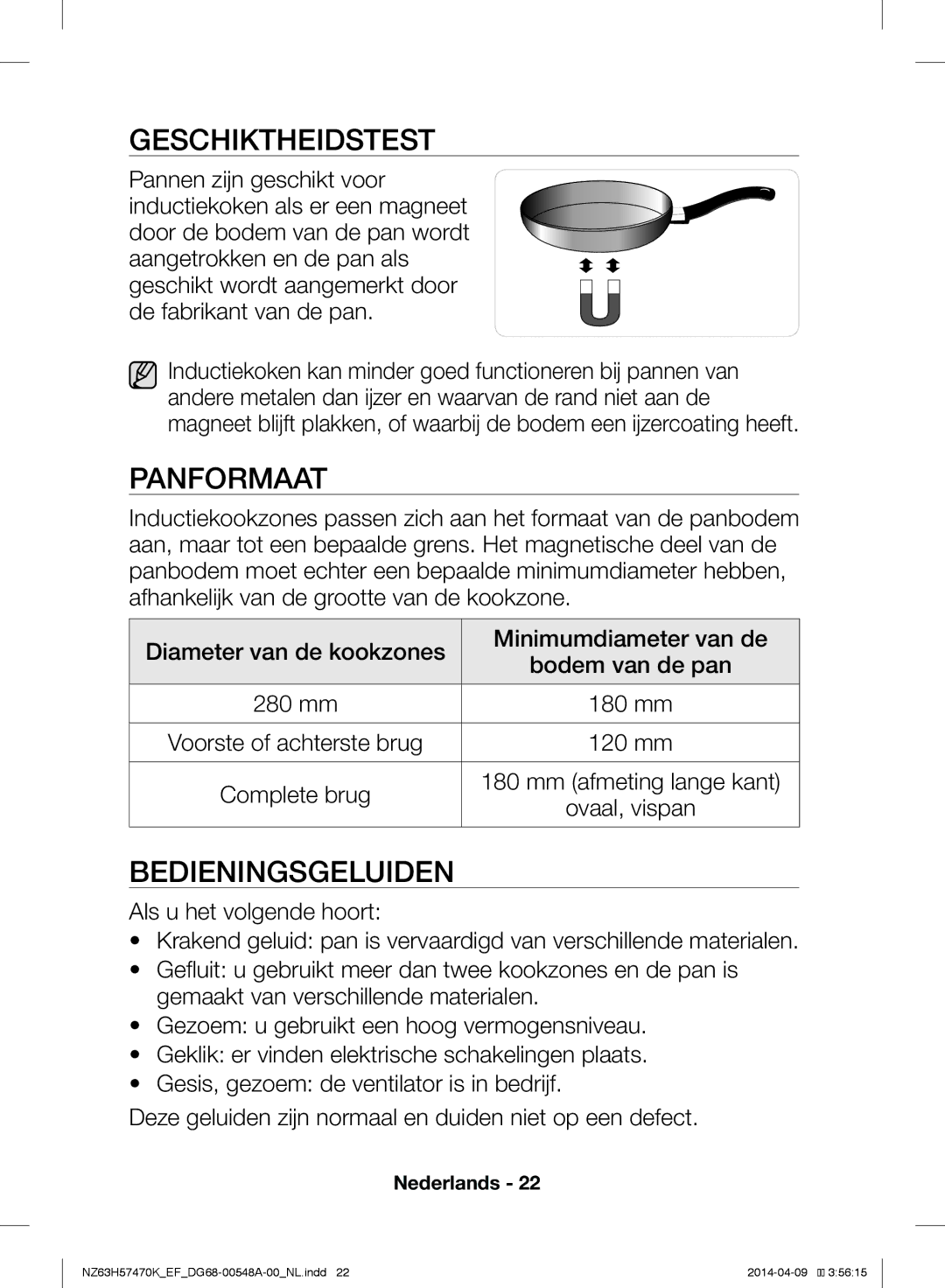 Samsung NZ63H57473K/EF, NZ63H57470K/EF manual Geschiktheidstest, Panformaat, Bedieningsgeluiden, Complete brug 