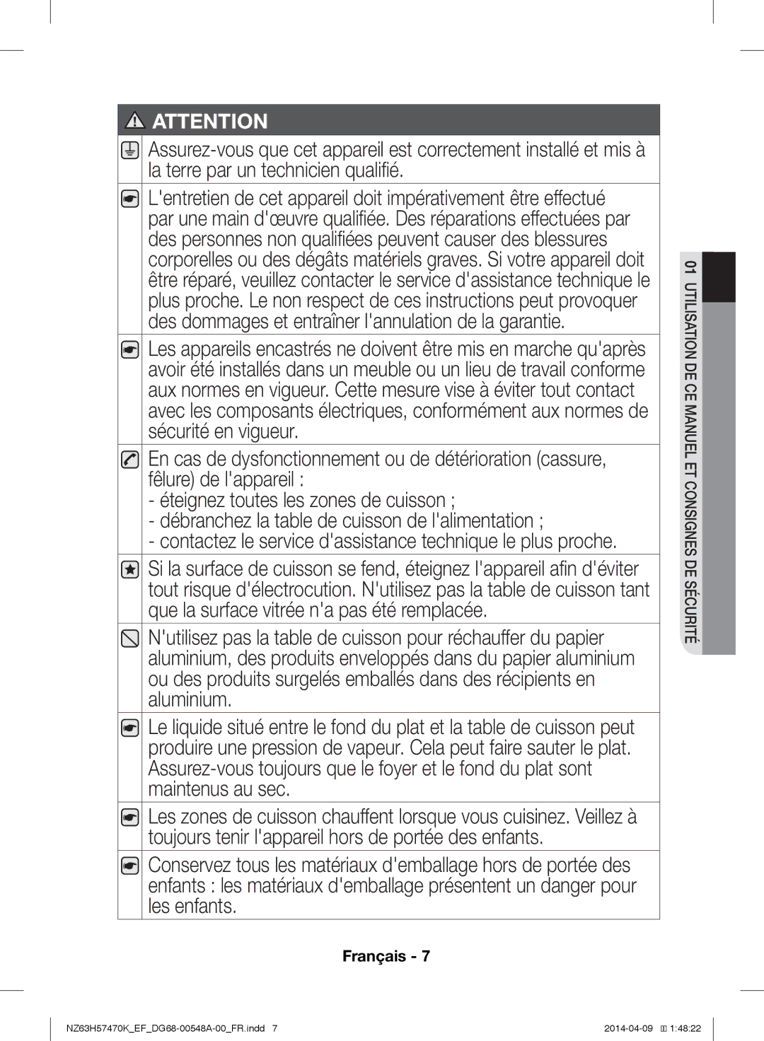 Samsung NZ63H57470K/EF, NZ63H57473K/EF manual Français 