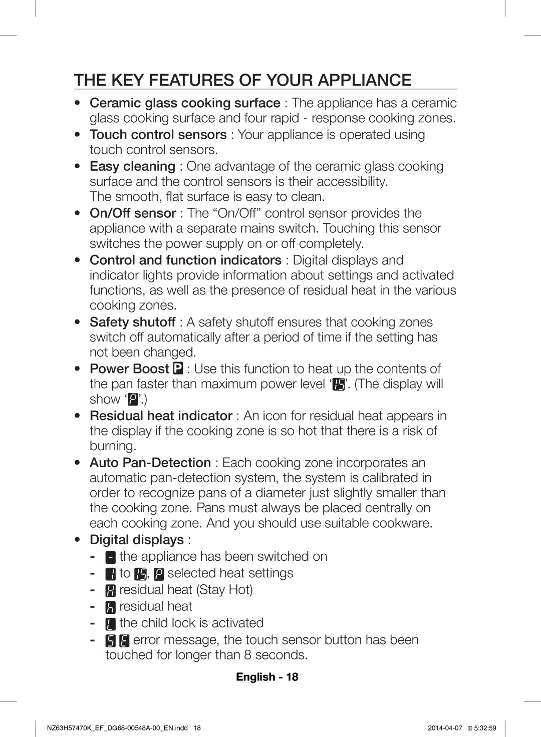 Samsung NZ63H57473K/EF, NZ63H57470K/EF manual KEY Features of Your Appliance 