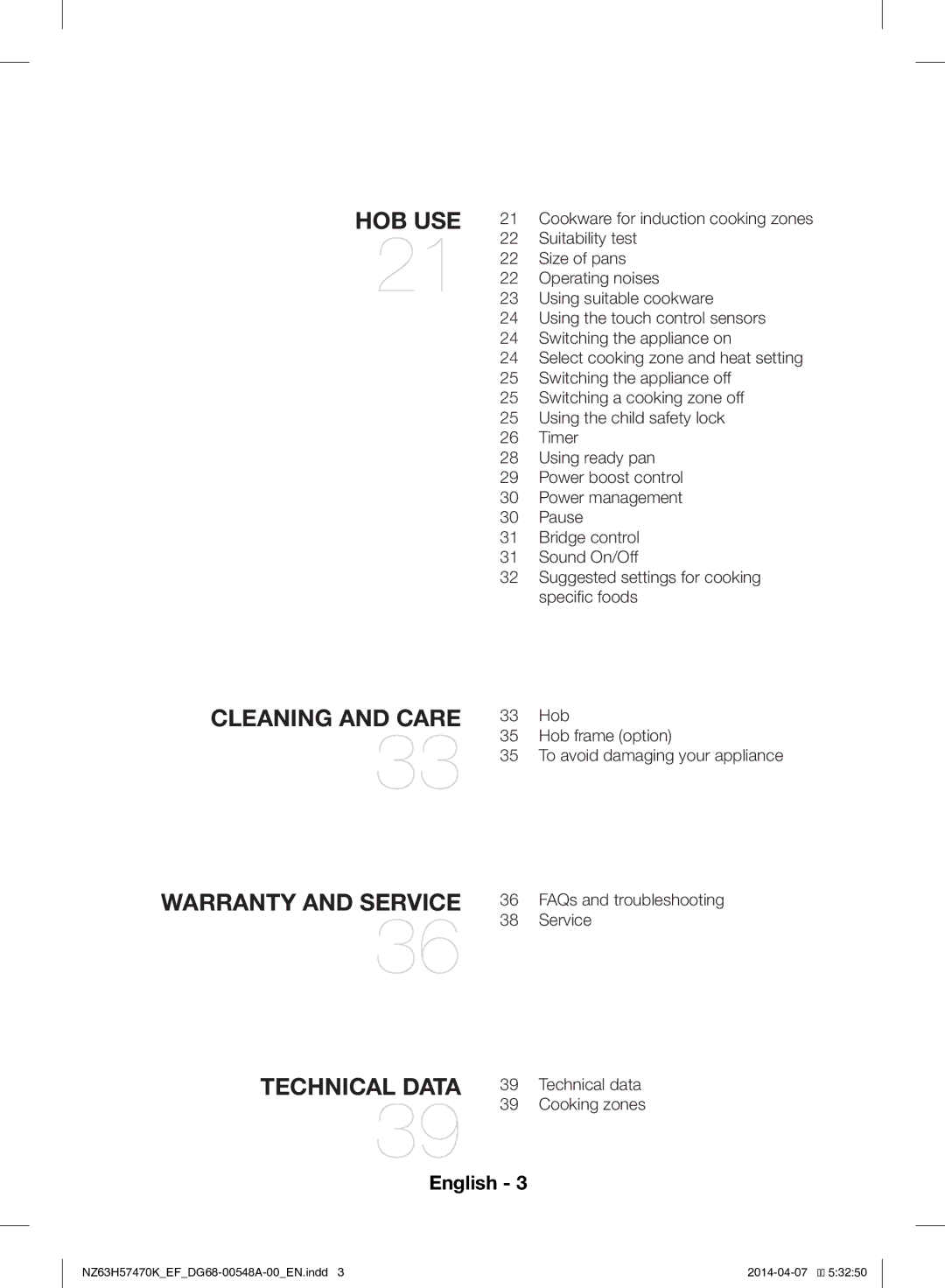 Samsung NZ63H57470K/EF, NZ63H57473K/EF manual Hob Use 