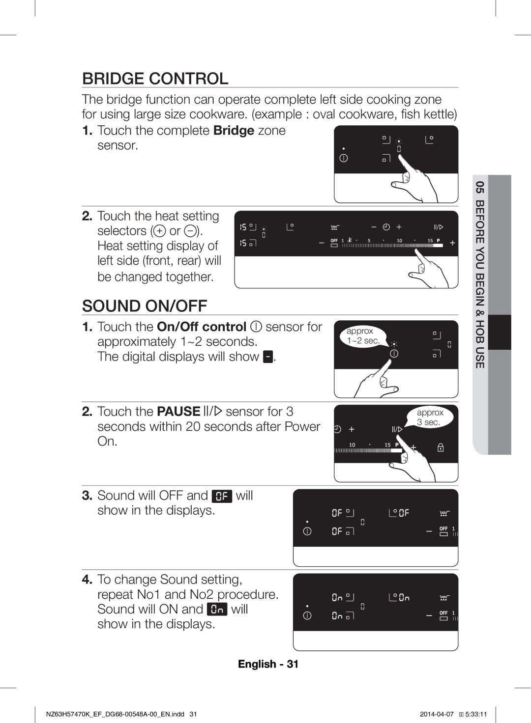 Samsung NZ63H57470K/EF, NZ63H57473K/EF manual Bridge Control, Sound ON/OFF 