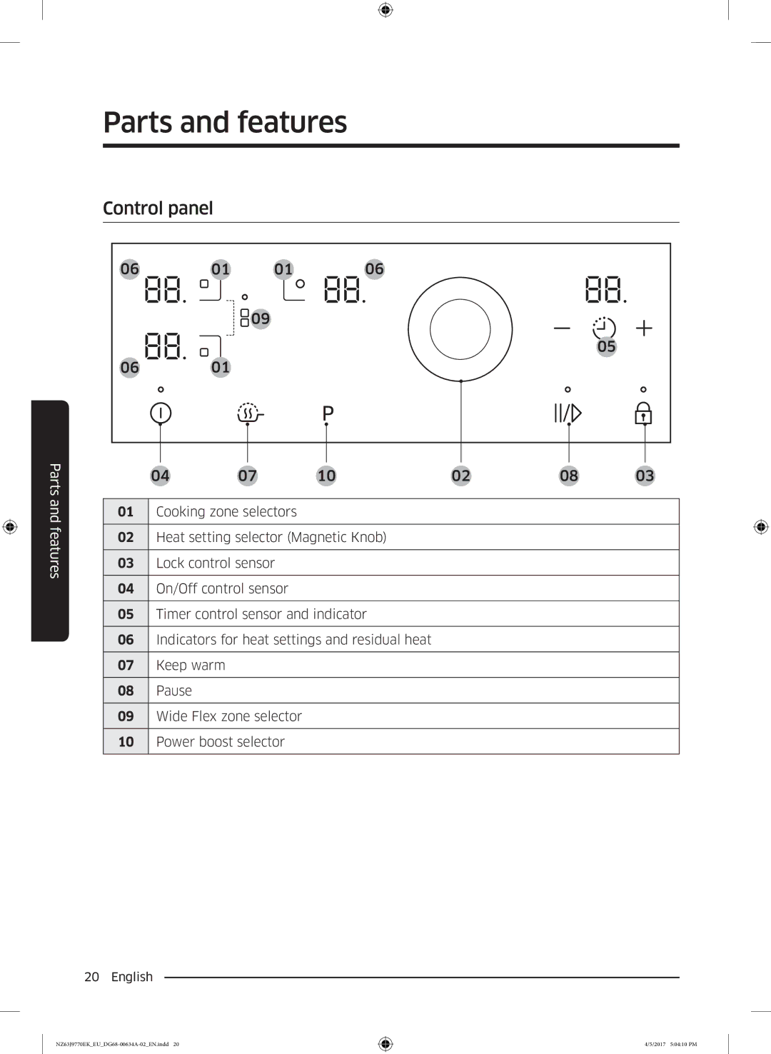 Samsung NZ63J9770EK/EE, NZ63J9770EK/EU manual Control panel 