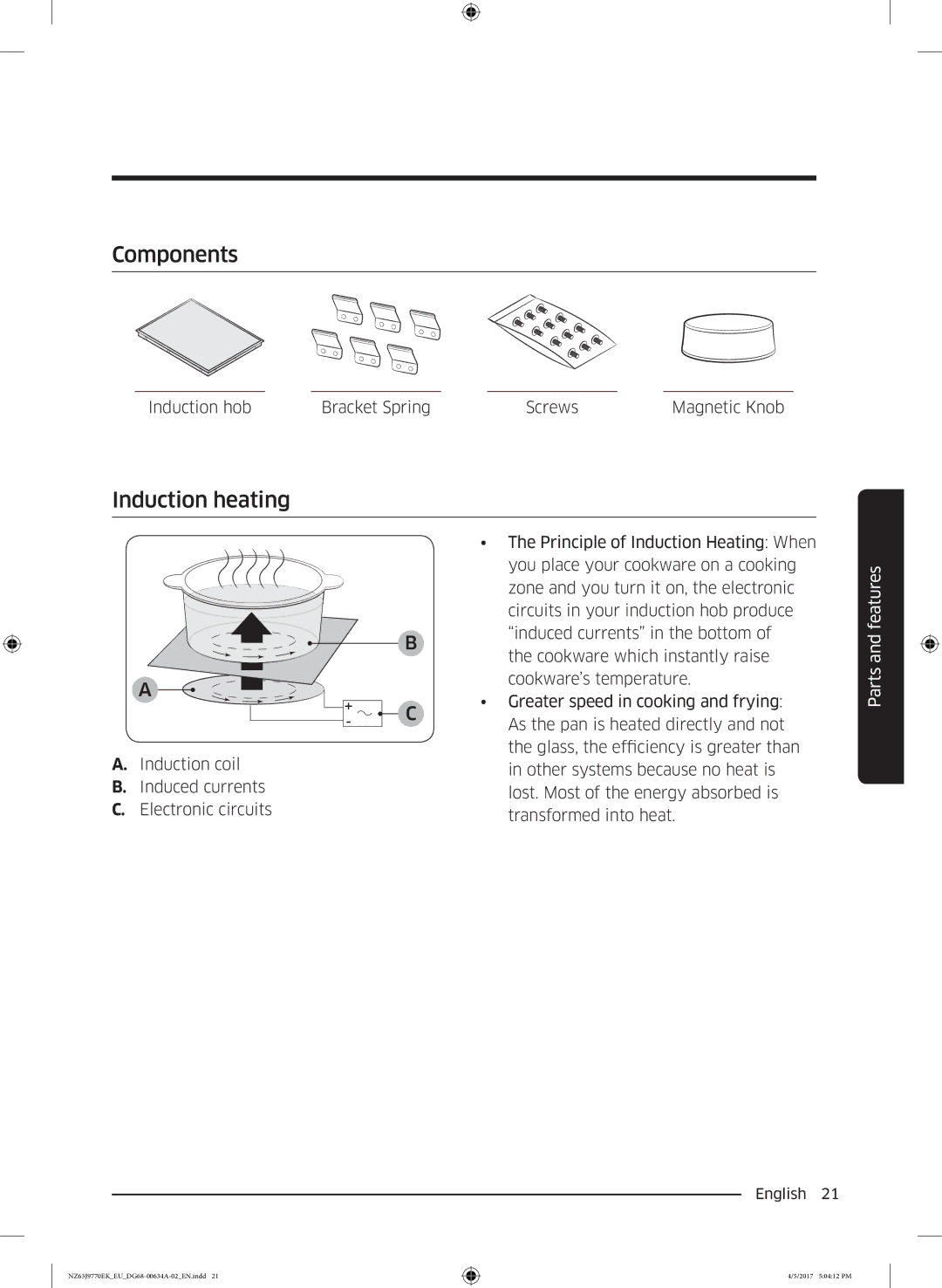 Samsung NZ63J9770EK/EU, NZ63J9770EK/EE manual Components, Induction heating 