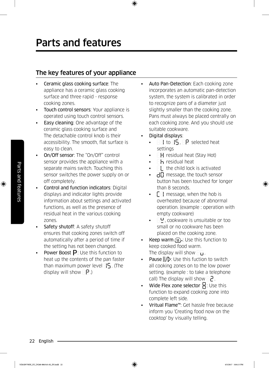 Samsung NZ63J9770EK/EE, NZ63J9770EK/EU manual Key features of your appliance 