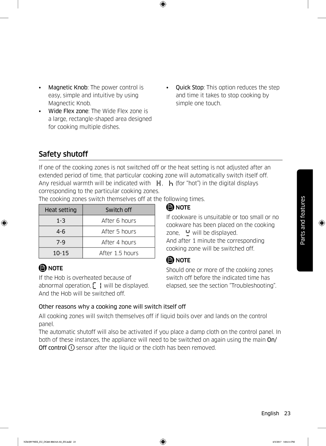 Samsung NZ63J9770EK/EU, NZ63J9770EK/EE manual Safety shutoff 