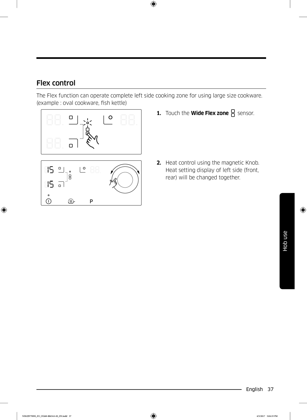 Samsung NZ63J9770EK/EU, NZ63J9770EK/EE manual Flex control, Touch the Wide Flex zone sensor 