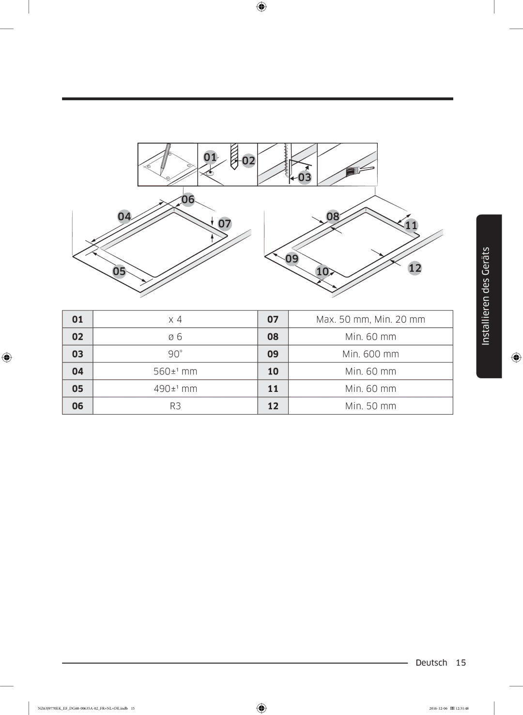 Samsung NZ63J9770EK/EF manual Installieren des Geräts 