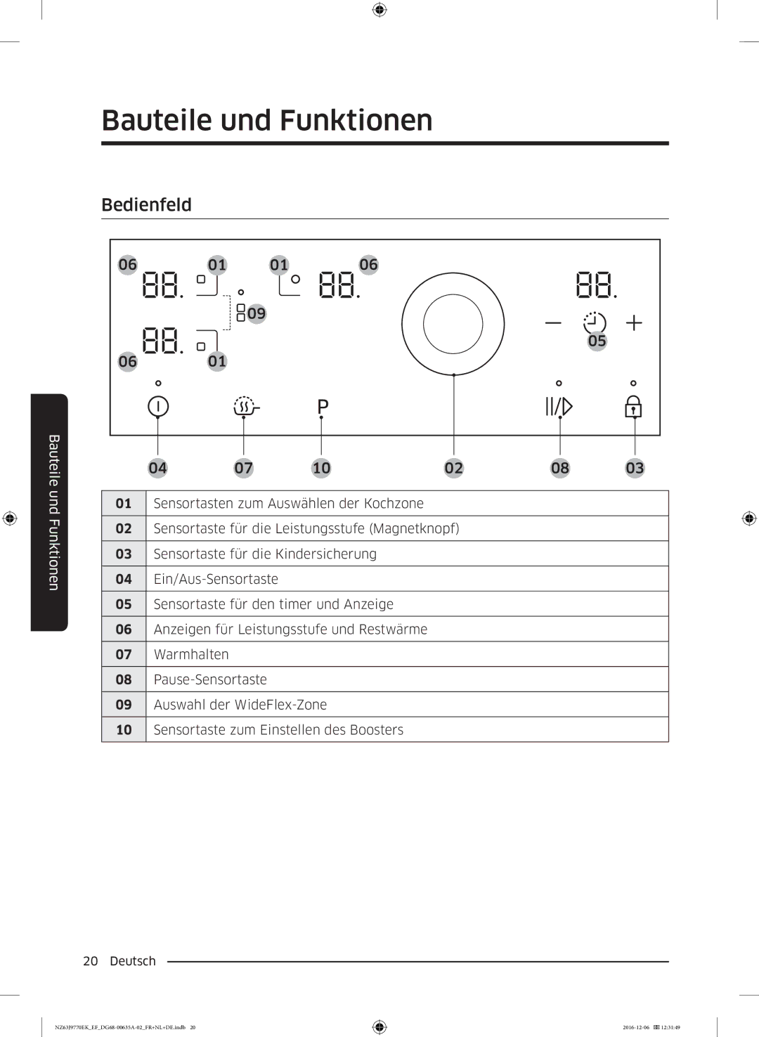 Samsung NZ63J9770EK/EF manual Bedienfeld 