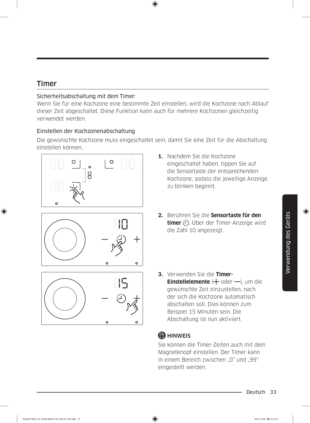 Samsung NZ63J9770EK/EF manual Timer 