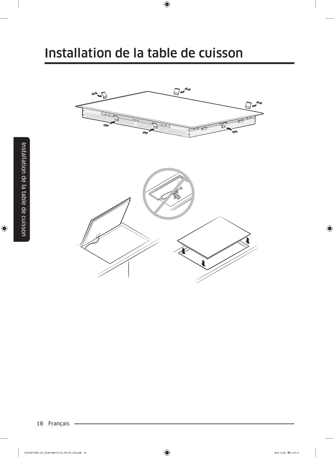 Samsung NZ63J9770EK/EF manual Installation de la table de cuisson 