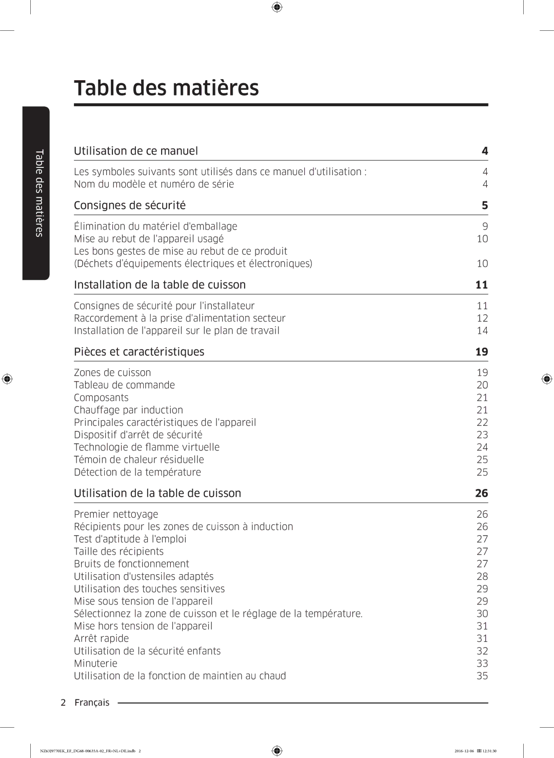 Samsung NZ63J9770EK/EF manual Table des matières, Utilisation de ce manuel 