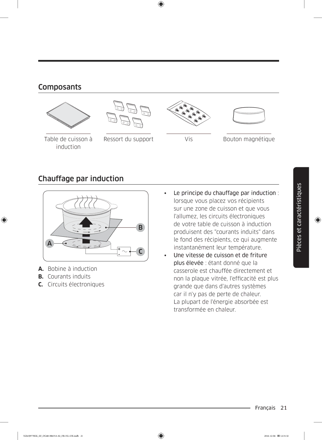 Samsung NZ63J9770EK/EF manual Composants, Chauffage par induction 