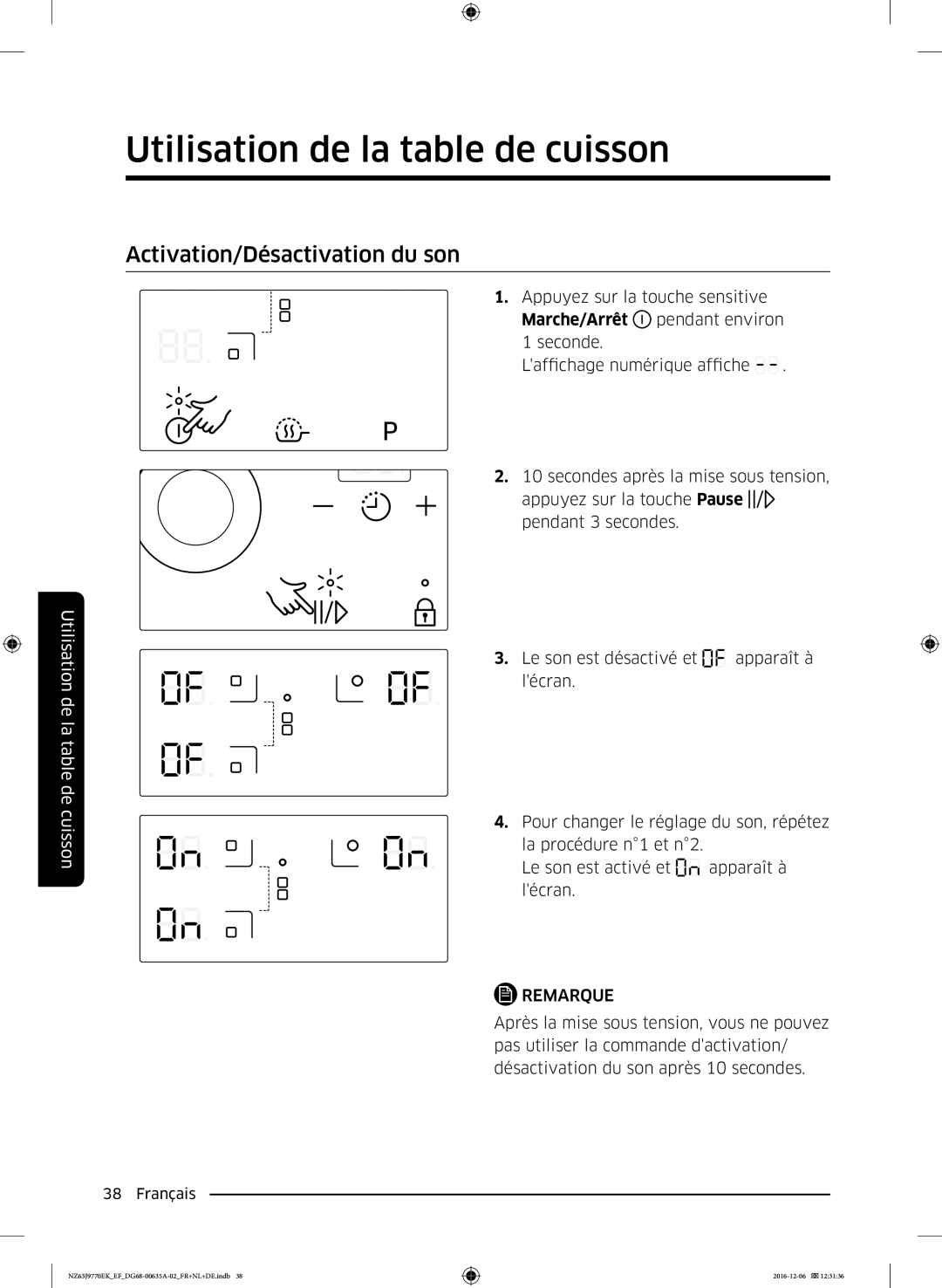 Samsung NZ63J9770EK/EF manual Activation/Désactivation du son 