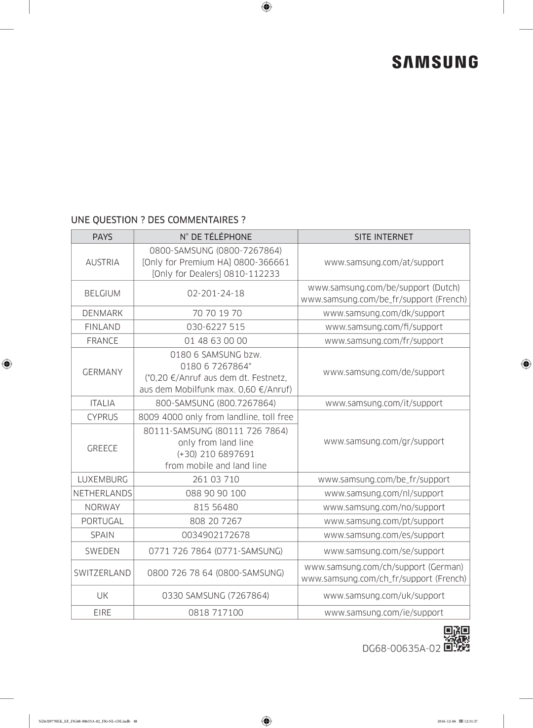 Samsung NZ63J9770EK/EF manual UNE Question ? DES Commentaires ? 