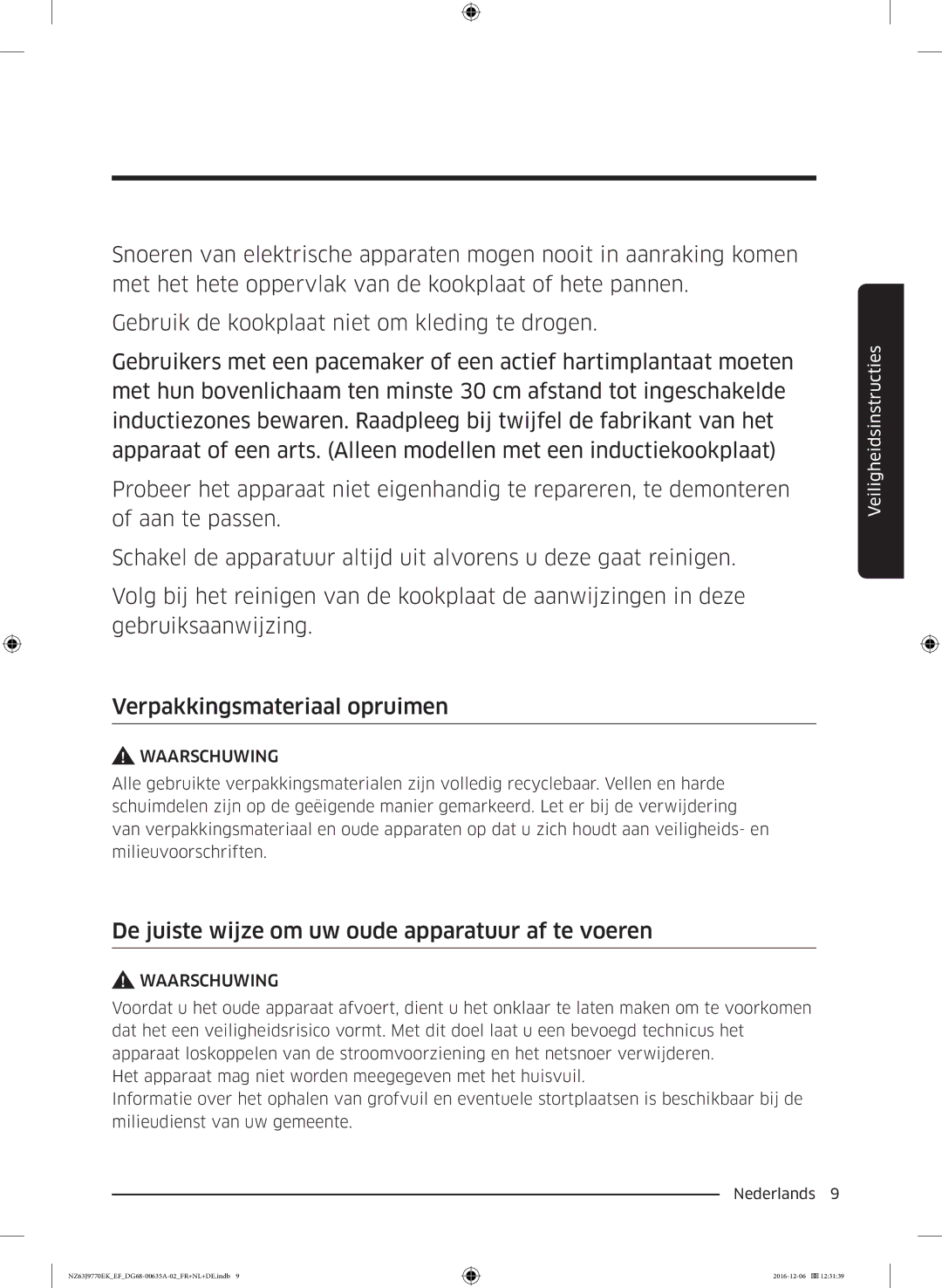 Samsung NZ63J9770EK/EF manual De juiste wijze om uw oude apparatuur af te voeren 