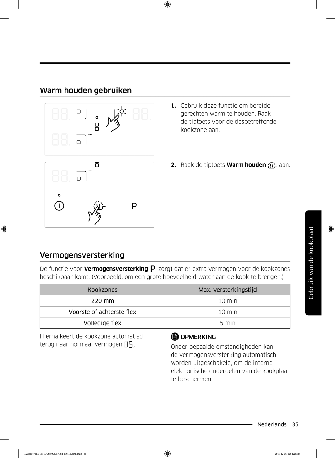 Samsung NZ63J9770EK/EF manual Warm houden gebruiken, Vermogensversterking 