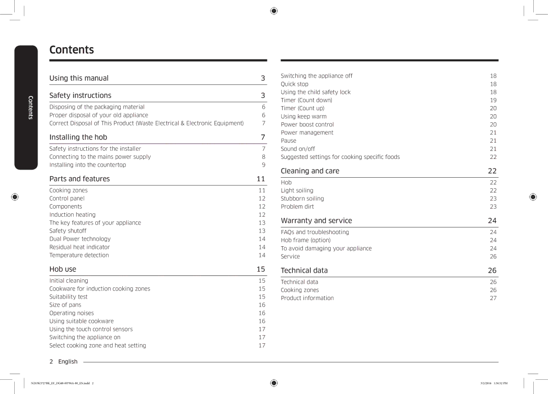 Samsung NZ63K5727BK/EF manual Contents 