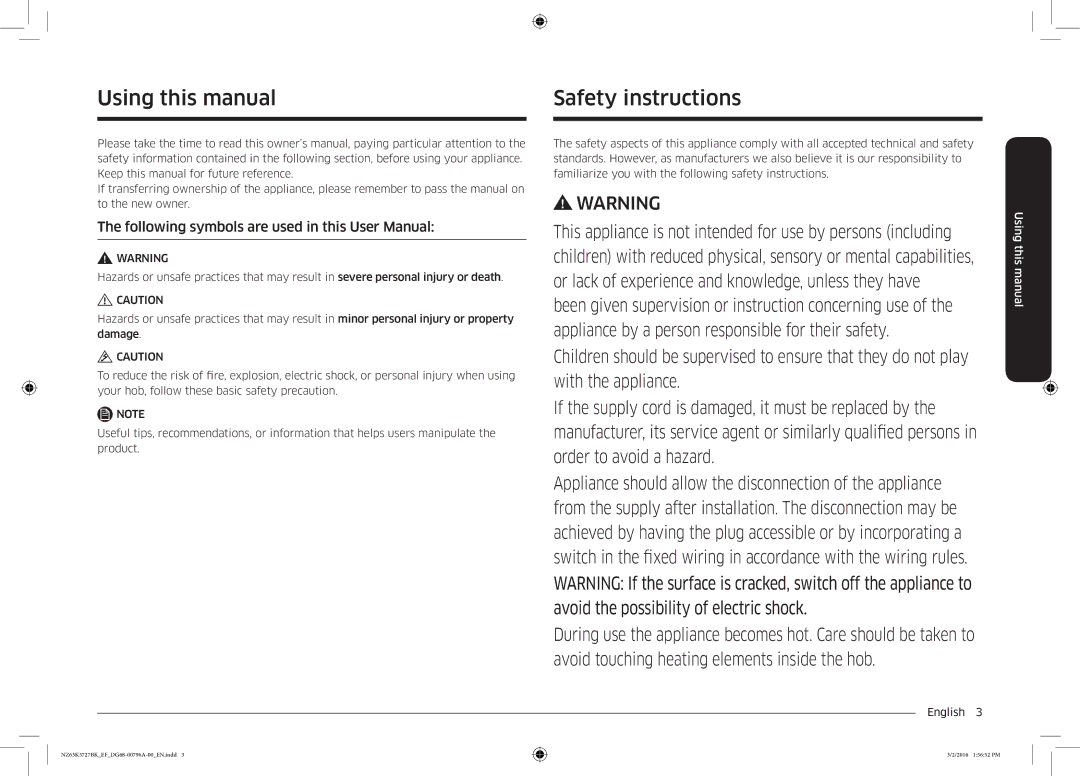 Samsung NZ63K5727BK/EF Using this manual, Safety instructions 