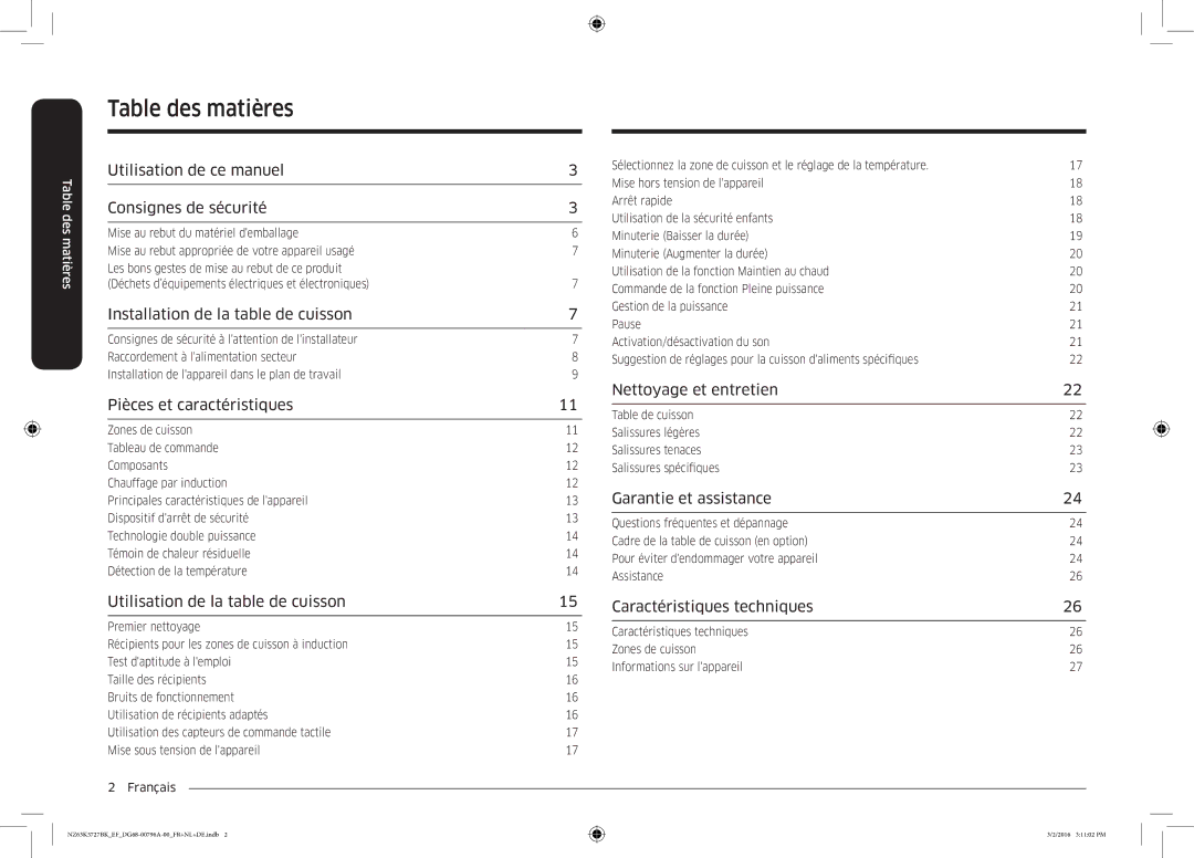 Samsung NZ63K5727BK/EF manual Table des matières 