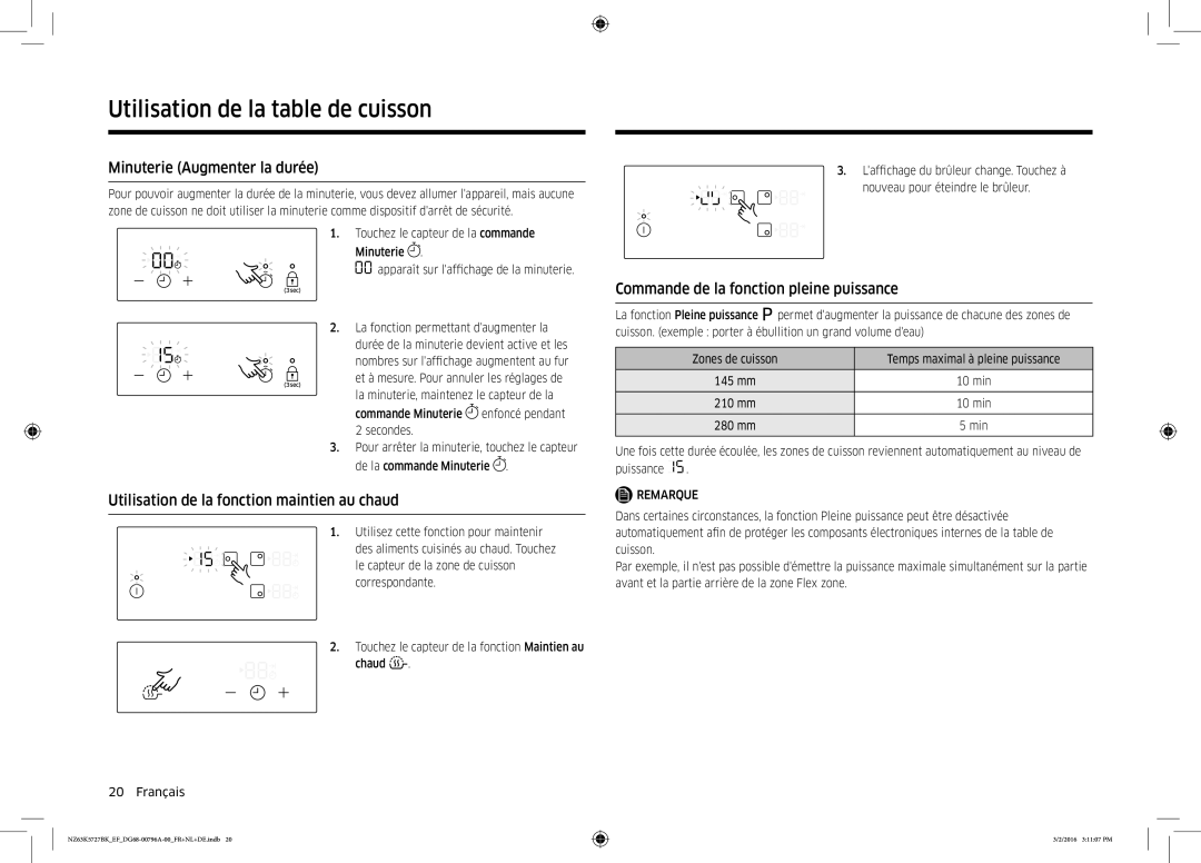 Samsung NZ63K5727BK/EF manual Minuterie Augmenter la durée, Utilisation de la fonction maintien au chaud 