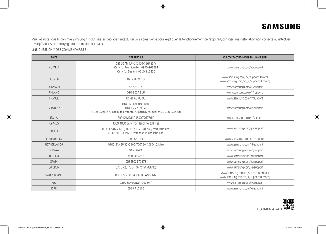 Samsung NZ63K5727BK/EF manual UNE Question ? DES Commentaires ? 