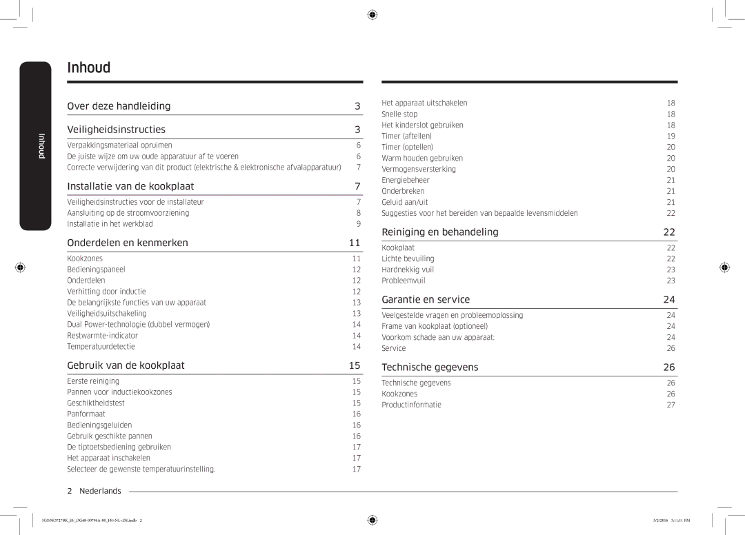 Samsung NZ63K5727BK/EF manual Inhoud 