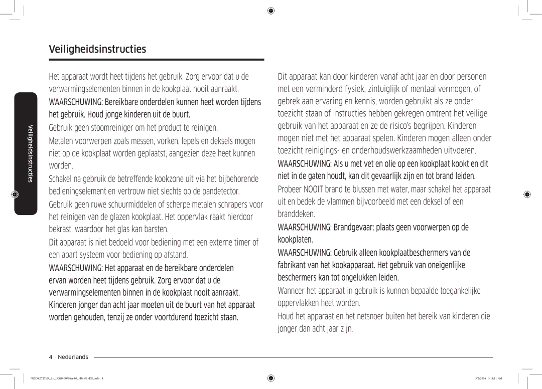 Samsung NZ63K5727BK/EF manual Veiligheidsinstructies 