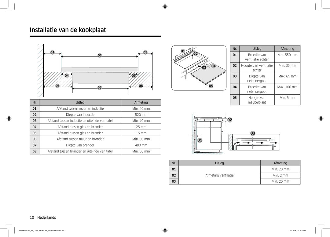 Samsung NZ63K5727BK/EF manual Installatie, Van, Kookplaat 