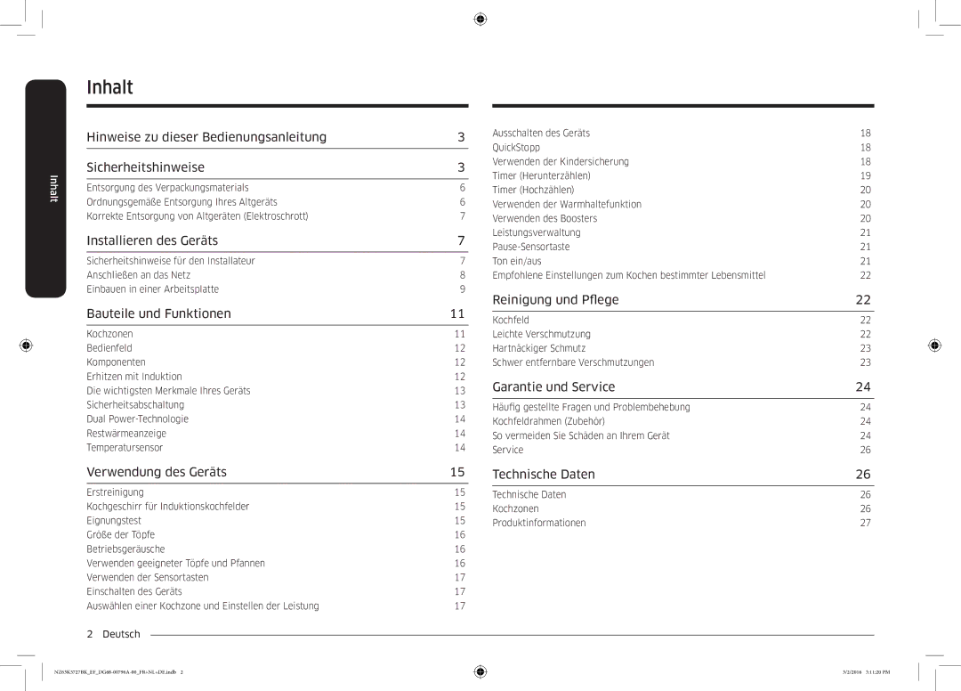 Samsung NZ63K5727BK/EF manual Inhalt 