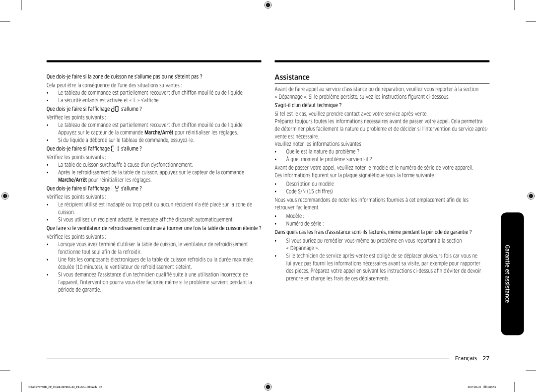 Samsung NZ63K7777BK/EF manual Assistance 