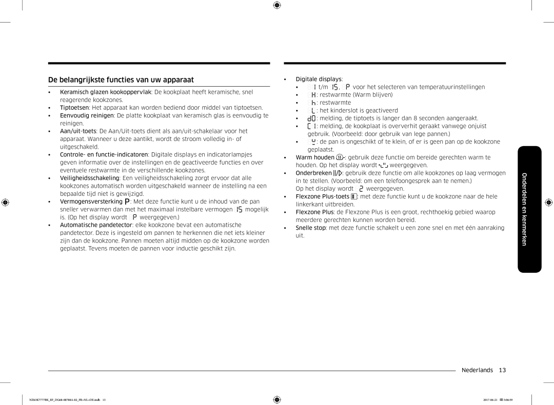 Samsung NZ63K7777BK/EF manual De belangrijkste functies van uw apparaat 