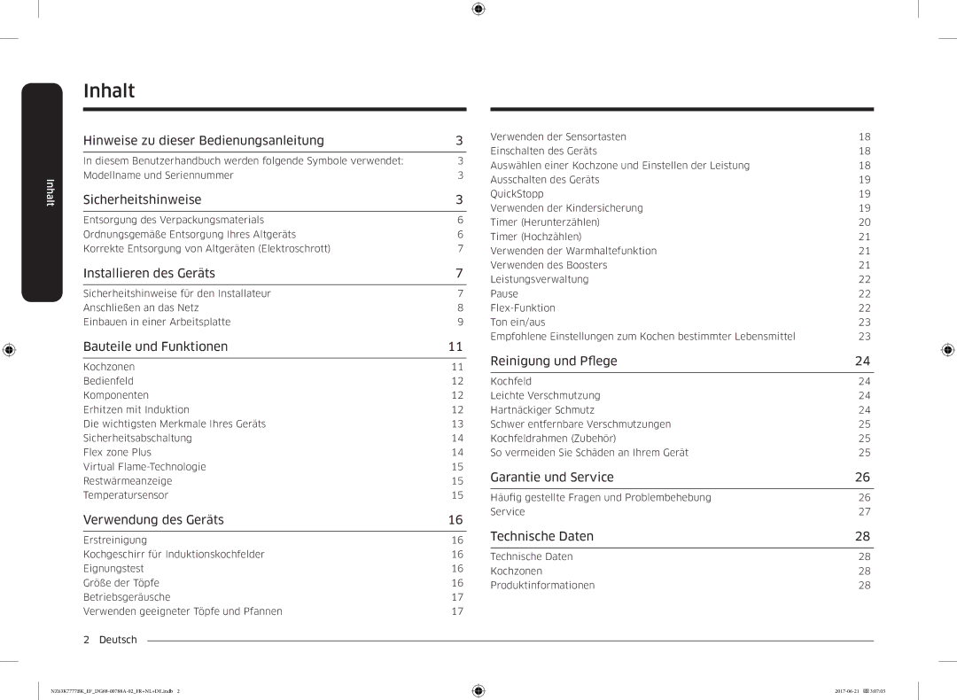 Samsung NZ63K7777BK/EF manual Inhalt 