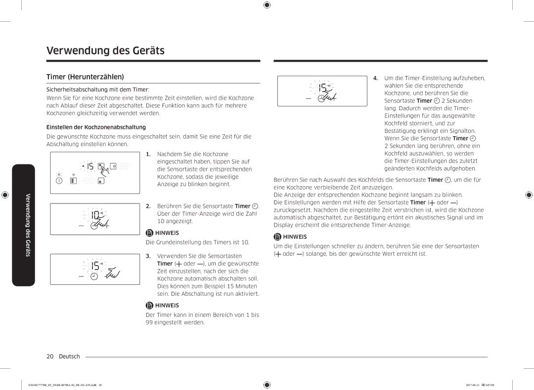 Samsung NZ63K7777BK/EF manual Timer Herunterzählen 