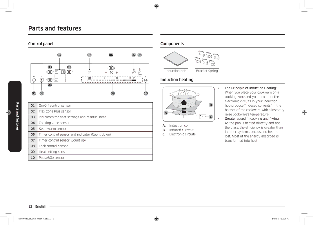 Samsung NZ63K7777BK/EF manual Control panel Components, Induction heating 