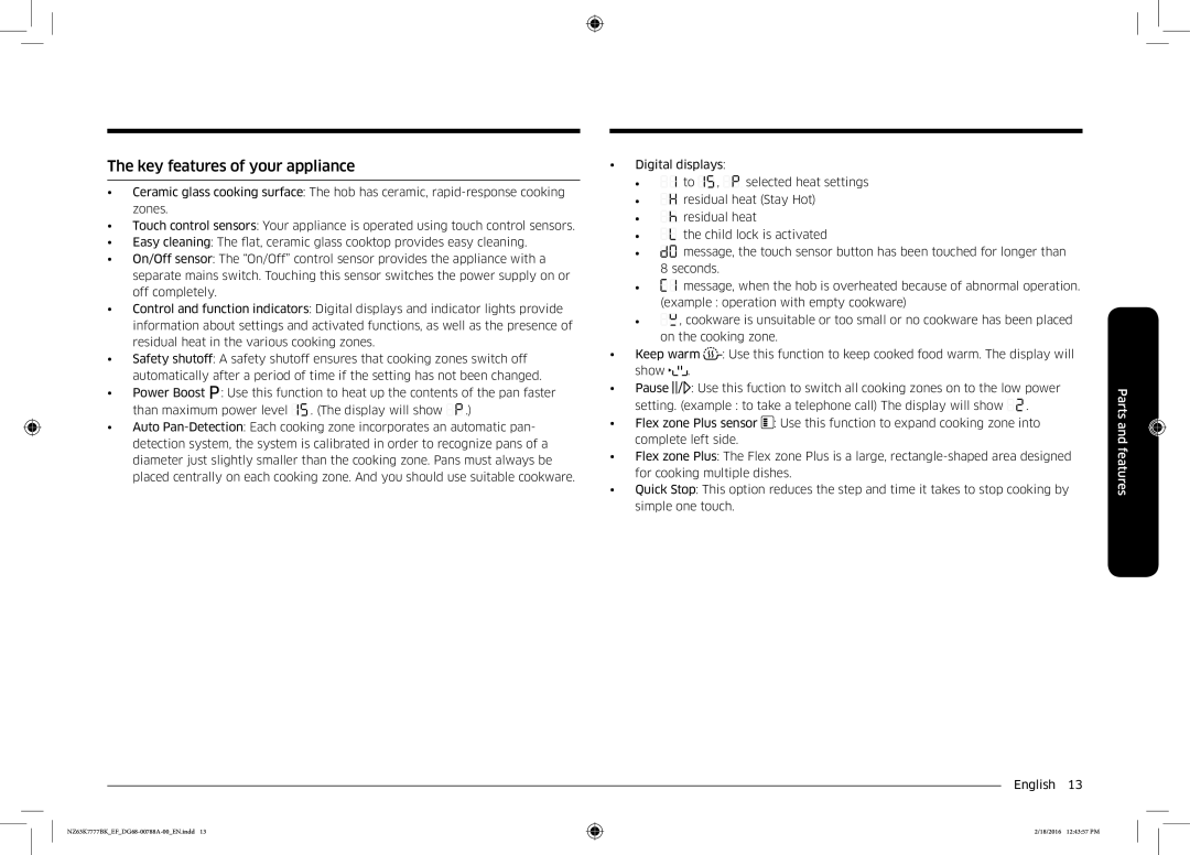 Samsung NZ63K7777BK/EF manual Key features of your appliance 